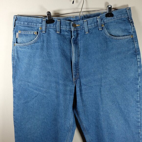 Carhartt Flannel Lined Pants Mens 42x29 Relaxed Twill Denim Outdoor Utility - Picture 3 of 8